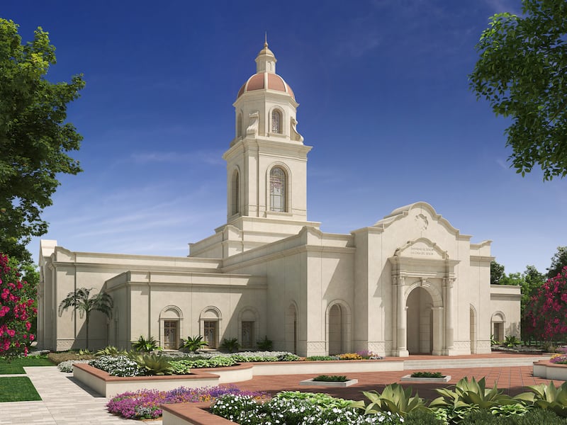 The exterior rendering of the Cuernavaca Mexico Temple.