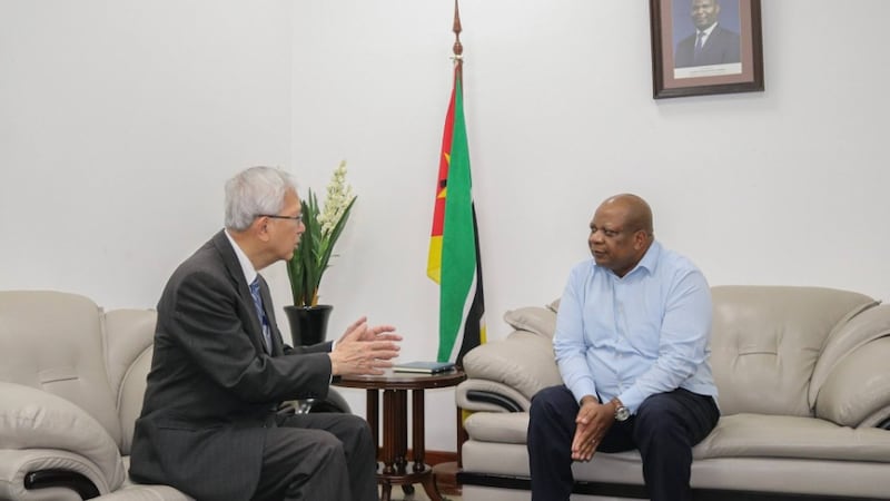 Elder Gerrit W. Gong meets with Manuel Rodrigues Alberto, secretary of state for Sofala Province, in Beira, Mozambique, May 20, 2026.