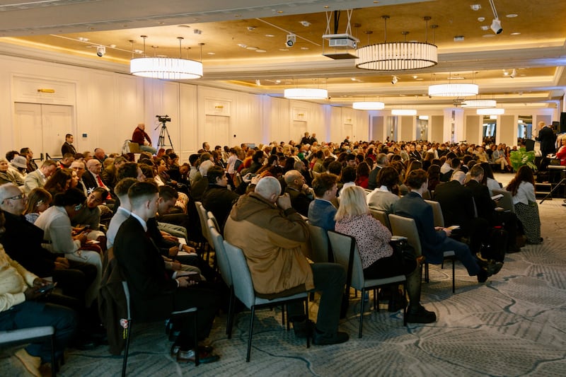 More than 600 attended the Romania Bucharest District Conference on Feb. 22, 2026, to listen to messages from Elder Dale G. Renlund of the Quorum of the Twelve Apostles and others.