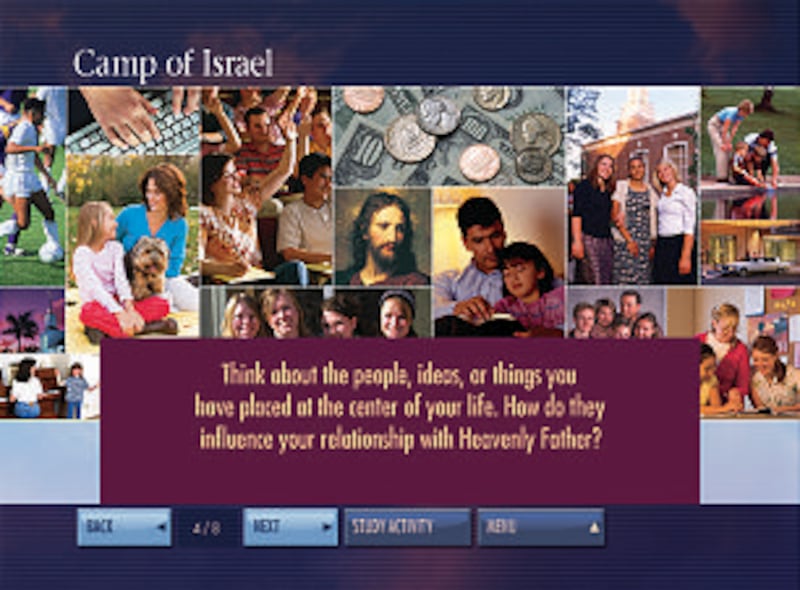 The new DVD set includes interactive charts such as this one pertaining to the Camp of Israel concep