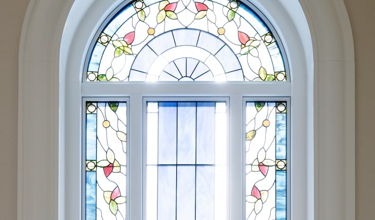 An art-glass window inside the Modesto California Temple.