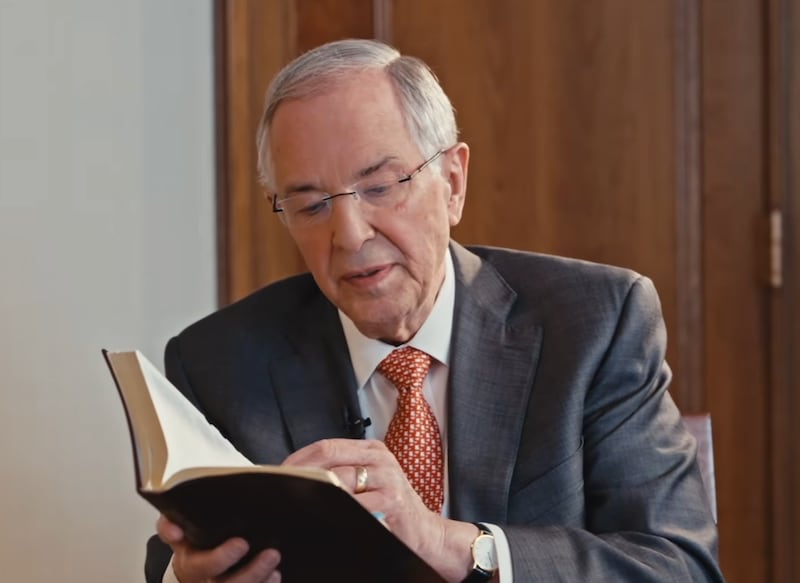 Elder Neil L. Andersen of the Quorum of the Twelve Apostles speaks with his son Derek Andersen in Salt Lake City for a podcast episode to be published April 22, 2026, on "Divot," a podcast show by Derek Andersen.