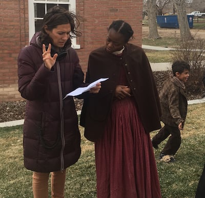Director Chantelle Squires and actress Danielle Deadwyler on the set of “Jane and Emma.”