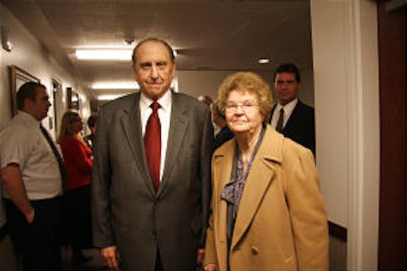 President Thomas S. Monson and his wife, Frances, attend reunion of Sixth-Seventh Ward held Feb. 22,