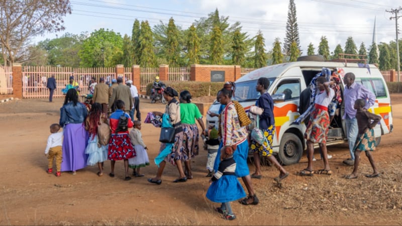 Church members and friends arrive at the Kyulu Kenya Stake Center for a special stake conference with Elder Gérald Caussé on Sunday, Oct. 18, 2026.