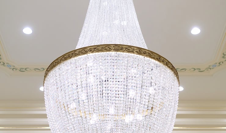 A chandelier inside the Miraflores Guatemala City Guatemala Temple.