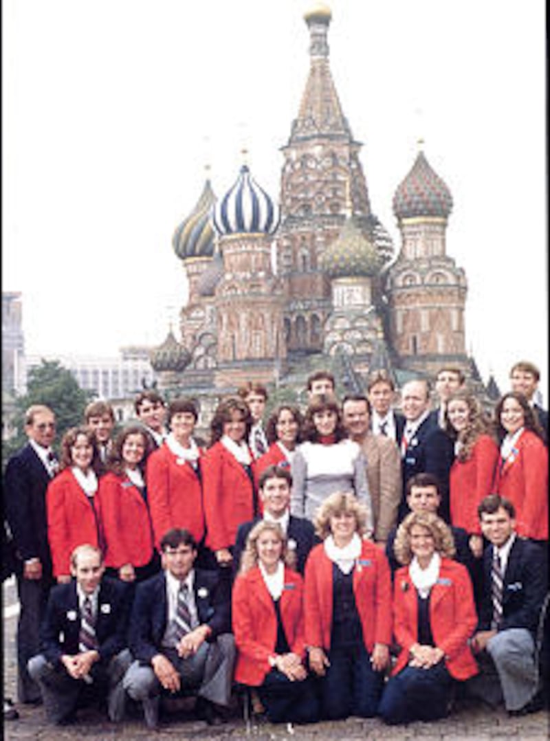 Young Ambassadors stop at St. Basil's Cathedral in Moscow, Russia, in 1978. Young Ambassadors stop