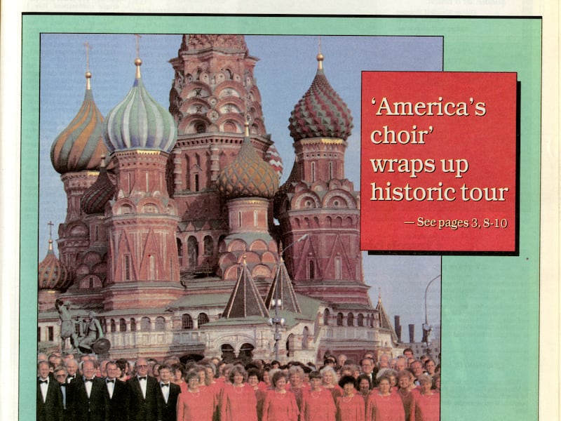 A photo of the cover of the Church News from July 6, 1991, features a photo of the Mormon Tabernacle