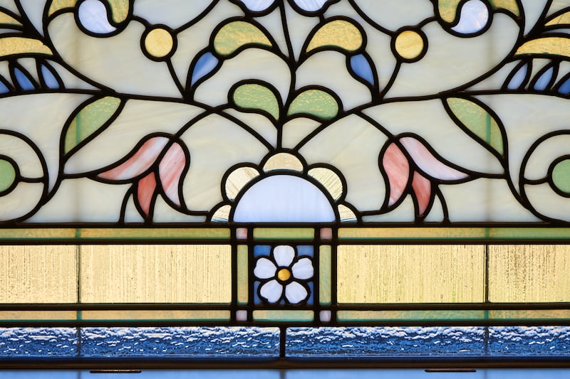 An art-glass window inside the Ephraim Utah Temple.