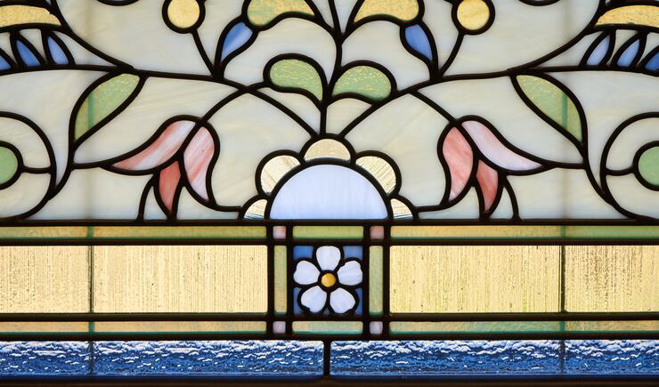 An art-glass window inside the Ephraim Utah Temple.