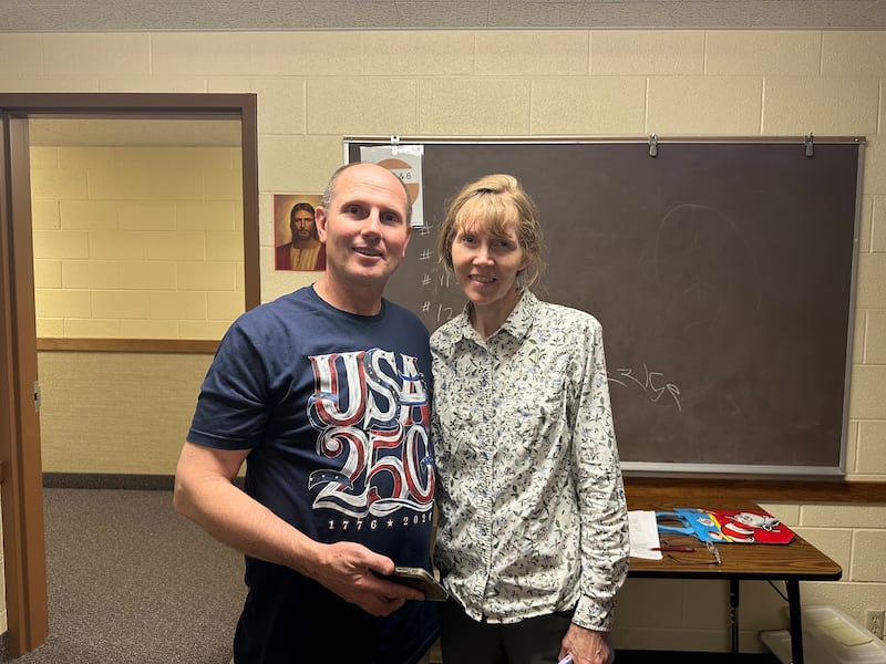 Arlin and Nancy Peterson pose for a picture during a Pueblo Colorado Stake activity for Aspen Acres wildfire evacuees on July 10, 2026.