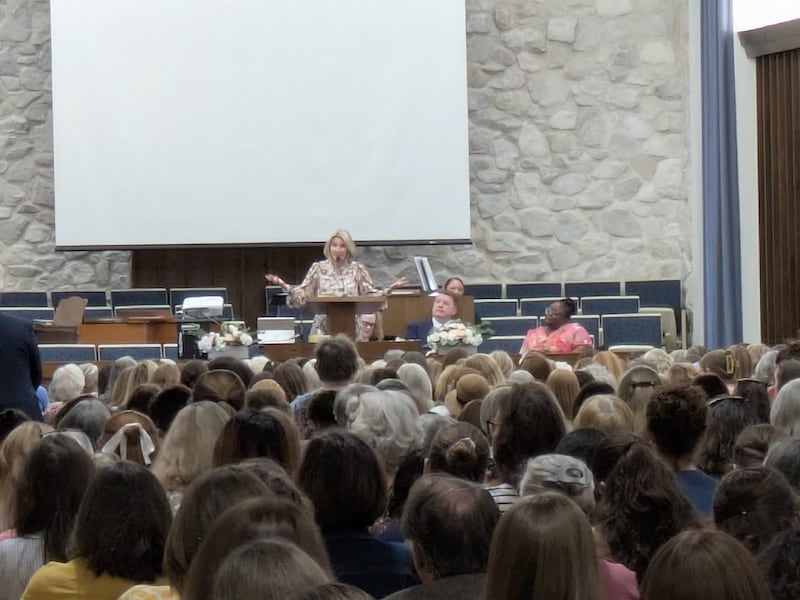 President Camille N. Johnson speaks hundreds of to women at the Frederick Maryland Stake Center on Saturday, May 16, 2026.