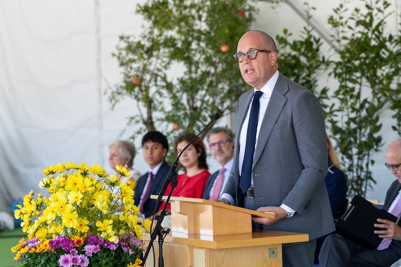 Elder James W. McConkie III — a General Authority Seventy and member of the Europe Central Area presidency — speaks at the groundbreaking of the Barcelona Spain Temple on Saturday, Sept. 19, 2026, in Barcelona, Catalonia, Spain.