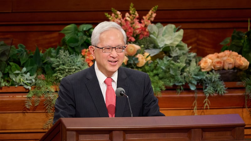 Elder Gerrit W. Gong of the Quorum of the Twelve Apostles speaks during the Saturday morning session of the 196th Semiannual General Conference of The Church of Jesus Christ of Latter-day Saints in the Conference Center in Salt Lake City on Oct. 3, 2026.