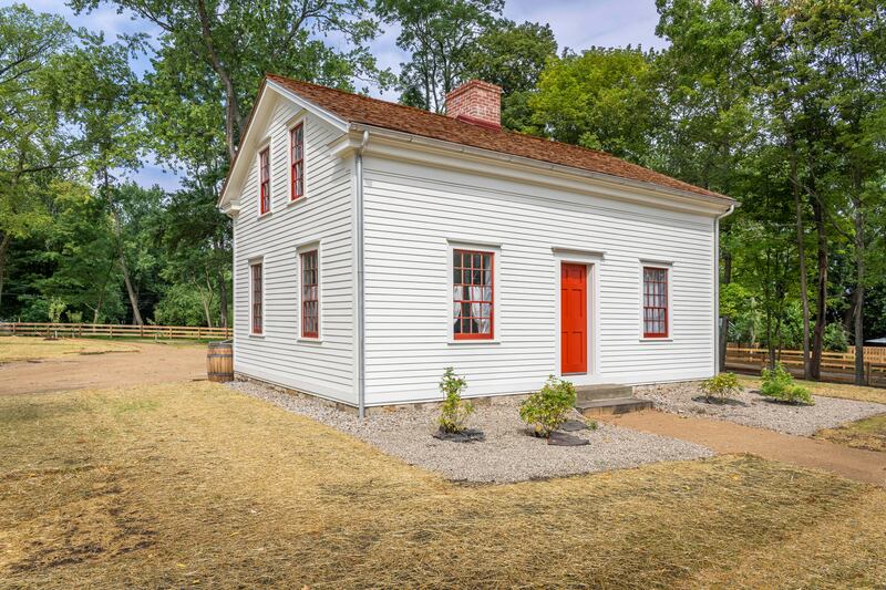 An exterior view of the re-created Joseph and Emma Smith home in Kirtland, Ohio.
