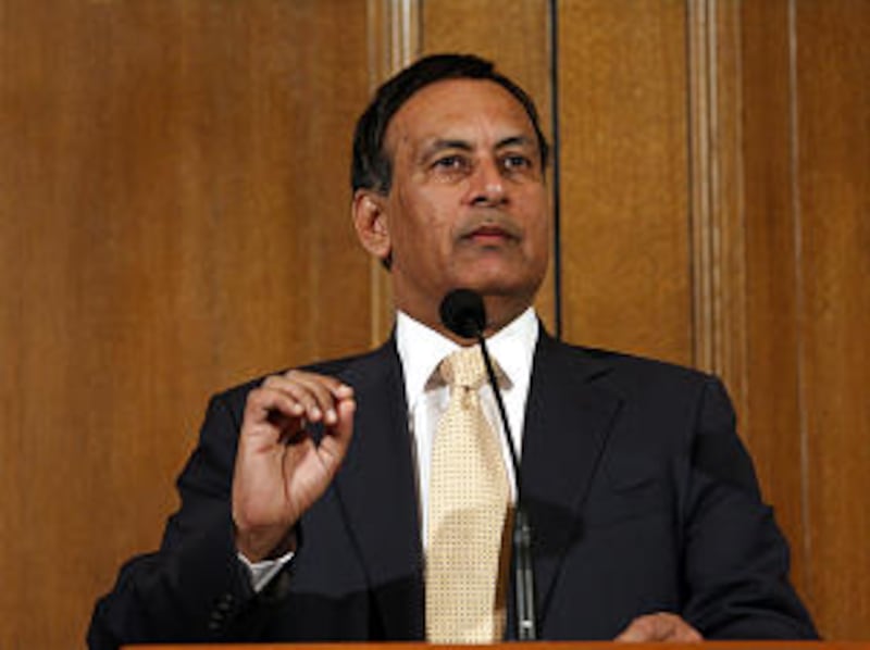 Pakistani ambassador Husain Haqqani speaks during a press conference regarding LDS humanitarian aid