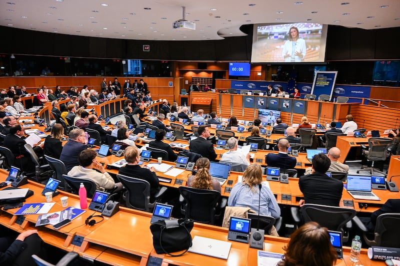 Attendees gather to listen to the panel discussion titled “AI, Health and Fundamental Rights: Implementing Europe's Human-Centric Approach” on June 9th, 2026 at the European Parliament in Brussels, Belgium.