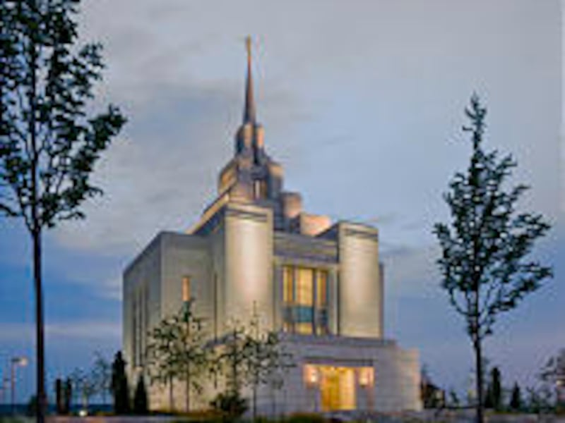 The Kyiv Ukraine Temple, as seen in the setting sun, has become the joy of local members and a symbo