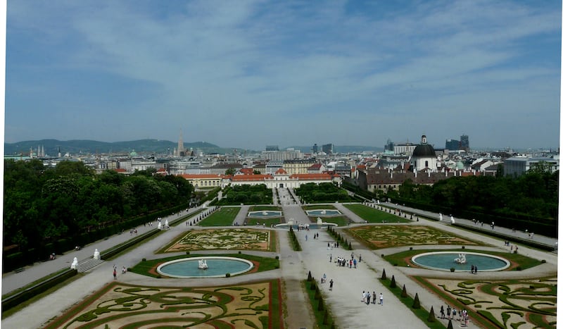 Vienna old and new spreads out beyond the Belvedere Gardens.