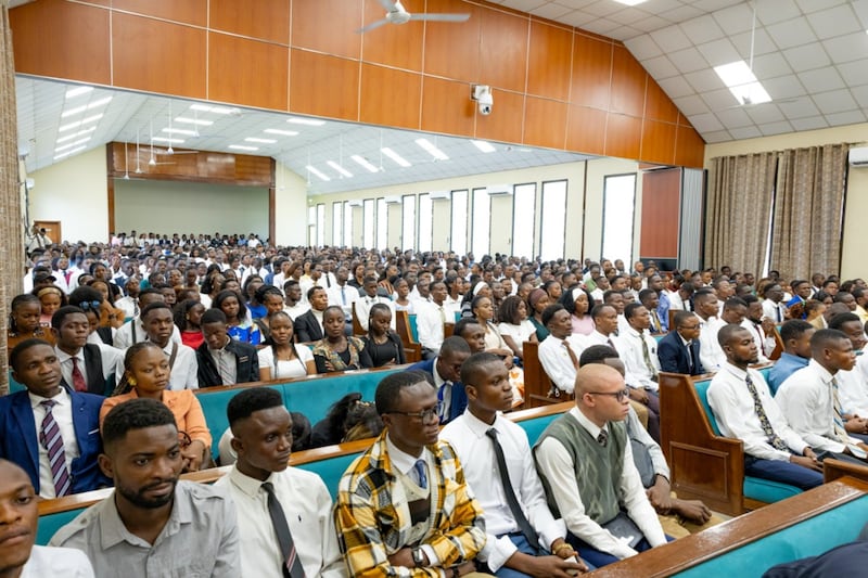 Young single adults attend a meeting with Elder David A. Bednar Kinshasa, Democratic Republic of the Congo, March 14, 2026.