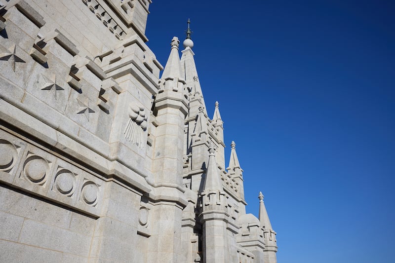 The northwest towers of the Salt Lake Temple in Salt Lake City are free of scaffolding, Jan. 30, 2026.