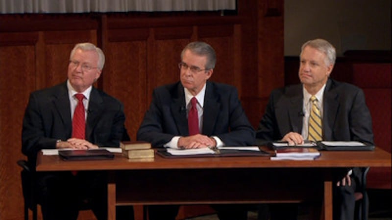 A ward bishopric conducts a ward council meeting as part of the worldwide leadership training.