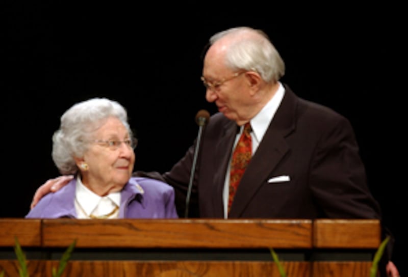 At a regional conference in BYU's Marriott Center Feb. 16, President and Sister Gordon B. Hinckley s