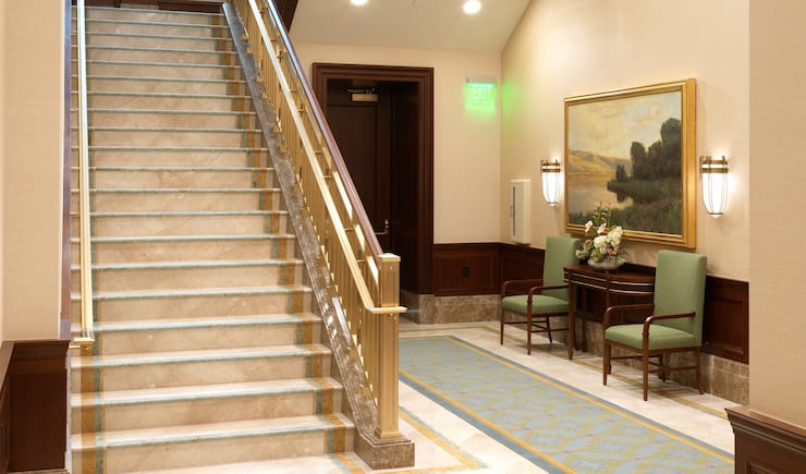 A staircase inside the Montpelier Idaho Temple.