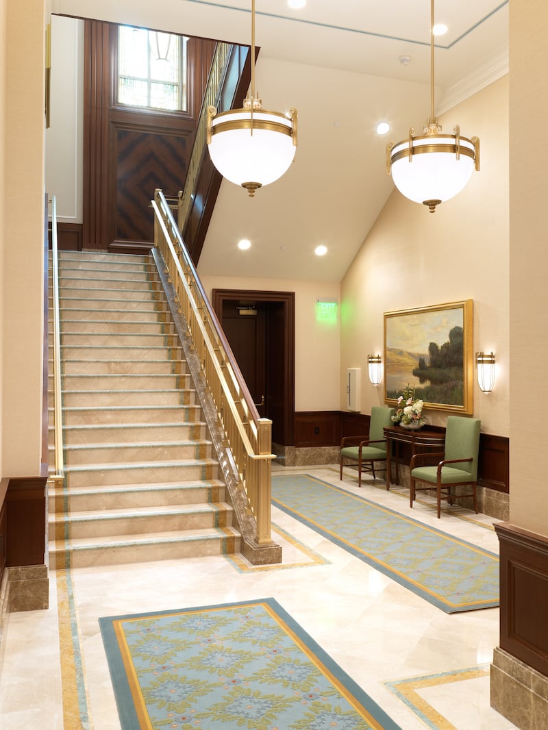 A staircase inside the Montpelier Idaho Temple.