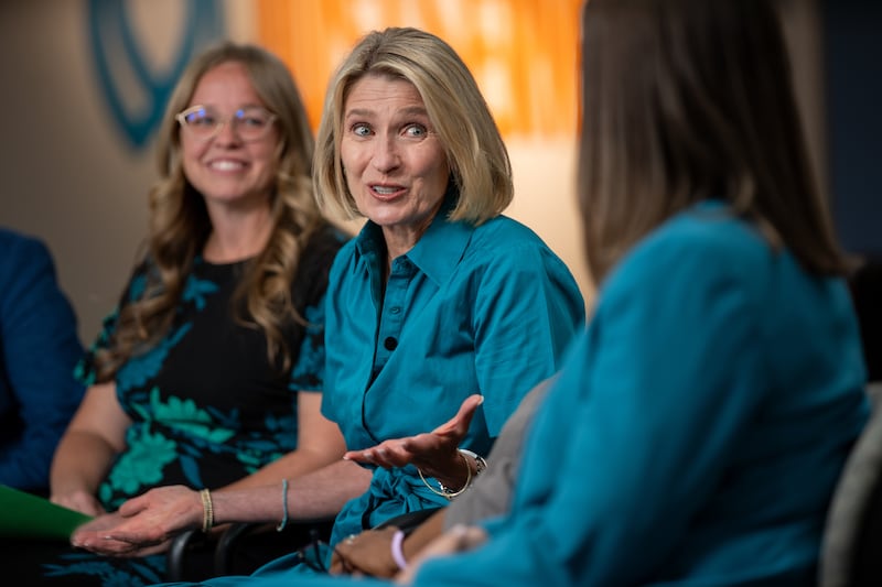 President Camille N. Johnson speaks during a recording of the Church News podcast in the Humanitarian Center in Salt Lake City for an episode released Tuesday, Aug. 25, 2026.
