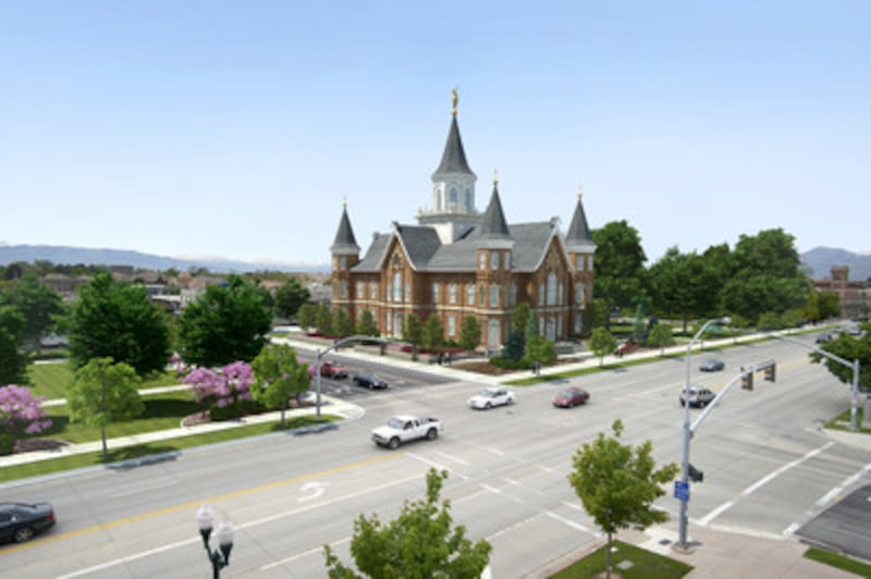 A rendering of the second Provo Temple to replace the Provo Tabernacle that burned down in December