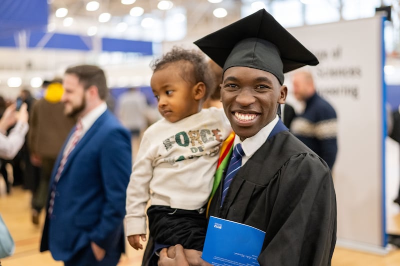BYU–Idaho graduates and their loved ones gather in the BYU–I Center in Rexburg, Idaho, for commencement on Thursday, Dec. 18, 2025.