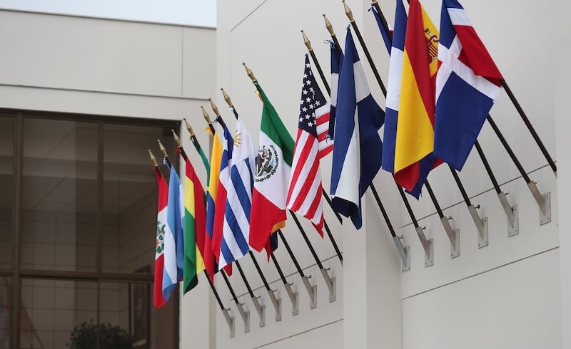 Flags are displayed at the Peru Missionary Training Center in Lima, Peru on Friday, Oct. 19, 2018.