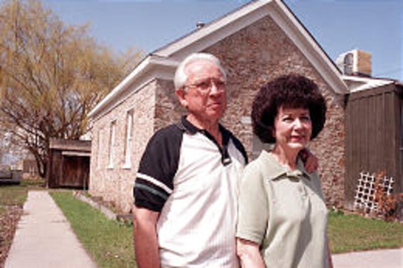 Owen and Ila Cluff, longtime residents of Lake Point, Utah, visit original rock meetinghouse that se