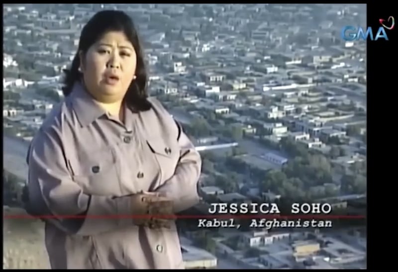 Old video footage of Jessica Soho reporting in Kabul, Afghanistan, as shown during her virtual keynote address for RootsTech 2026, in March 2026.