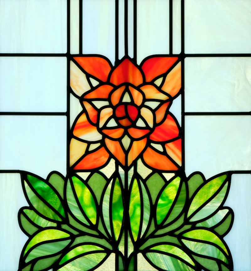 The Indian paintbrush, Wyoming’s state flower, is depicted in an art-glass window inside the Cody Wyoming Temple.
