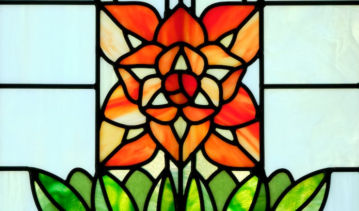 The Indian paintbrush, Wyoming’s state flower, is depicted in an art-glass window inside the Cody Wyoming Temple.