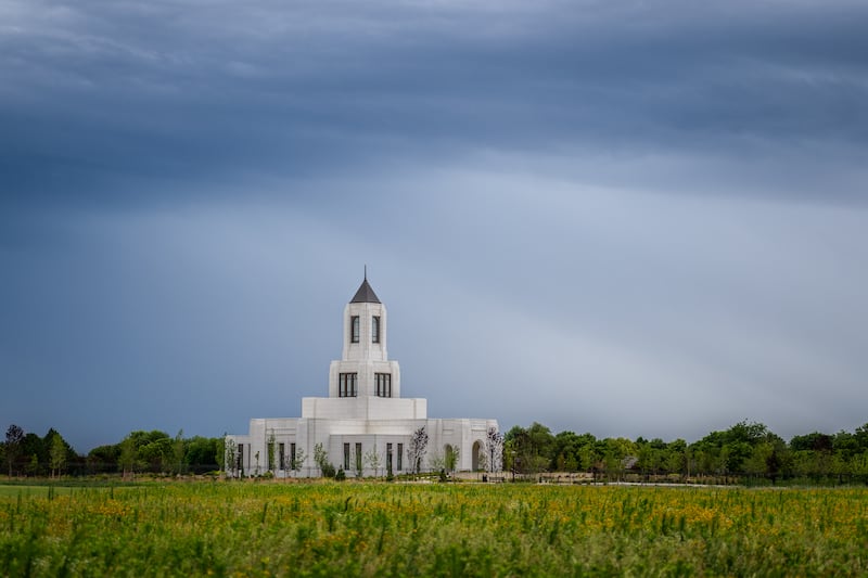 The Wichita Kansas Temple on a cloudy day.