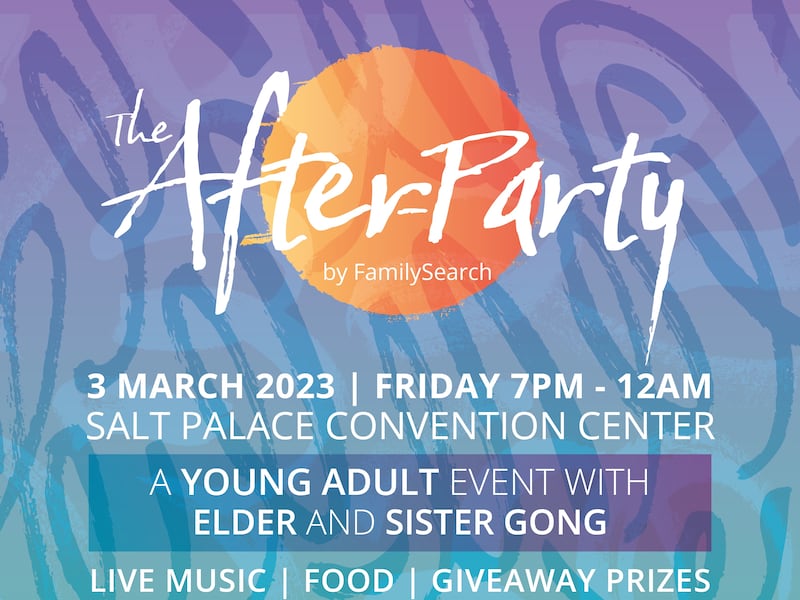 FamilySearch is planning a free “After-Party” for young adults during RootsTech on Friday, March 3, 2023.