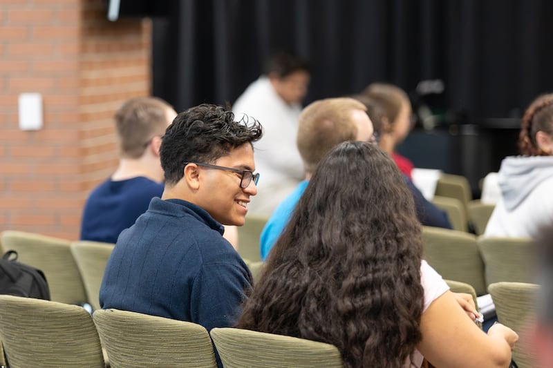 Ensign College students gather to hear Deseret News publisher Burke Olsen speak during an Ensign College devotional in Salt Lake City, Sept. 8, 2026.