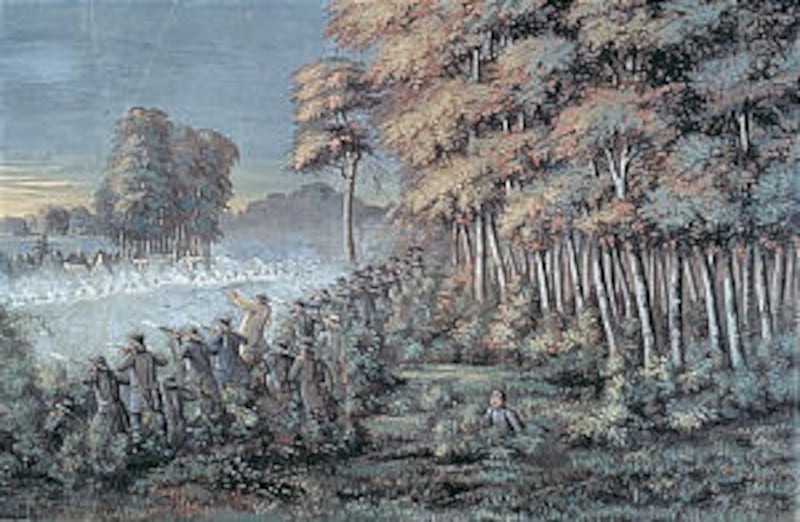 C.C.A. Christensen included his <I>Battle of Crooked River</I> in the <I>Mormon Panorama</I>. Often,