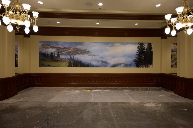 Artwork on display in the marriage waiting room of the Salt Lake Temple on Tuesday, April 21, 2026, in Salt Lake City.