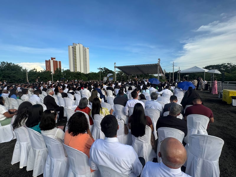 Latter-day Saints, Church leaders, civic leaders and guests attend the groundbreaking ceremony of the Teresina Brazil Temple on Saturday, April 18, 2026, in Teresina, Brazil.