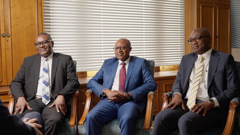 Elder Alfred Kyungu, Elder Adeyinka A. Ojediran and Elder Isaac K. Morrison are interviewed in Salt Lake City in a video released Monday, May 18, 2026.