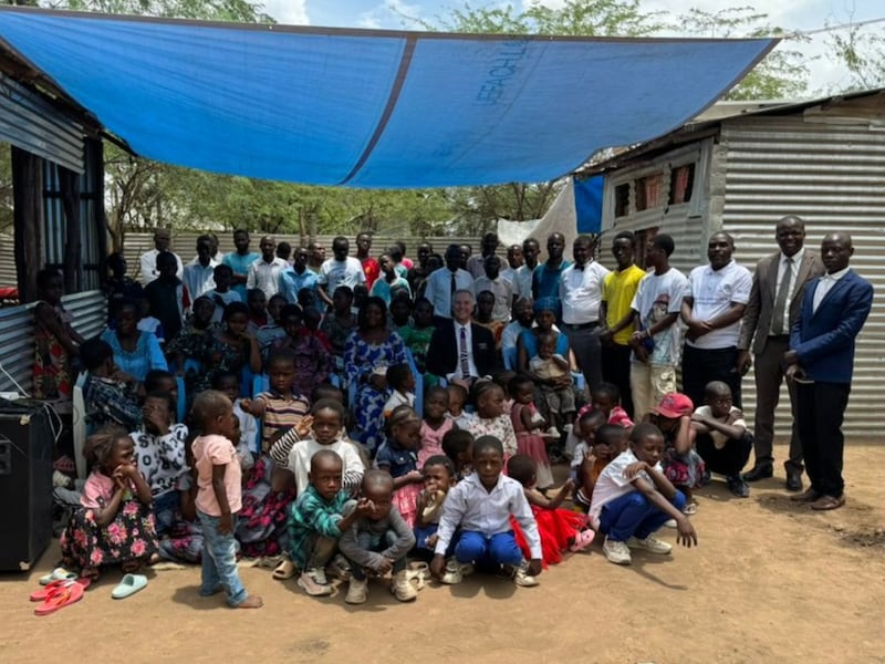 Members of the Kakuma Branch meet in a refugee camp in Kakuma, Kenya, the day the branch was organized on April 6, 2025.