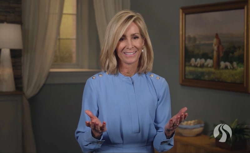 Sister Tamara W. Runia, first counselor in the Young Women general presidency, speaks during a BYU–Pathway Worldwide devotional broadcast on Friday, April 3, 2026.