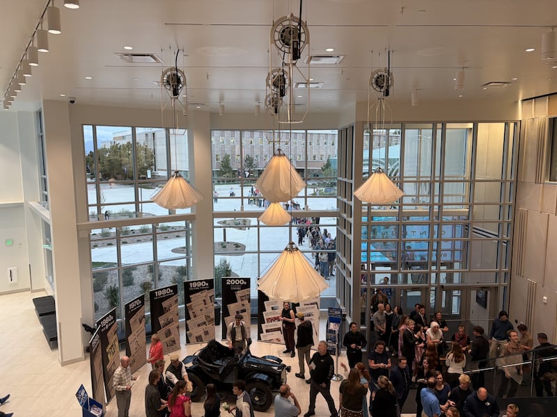 Guests enter the Arts Building for the Centennial Celebration at BYU in Provo, Utah, on Oct. 10, 2026.