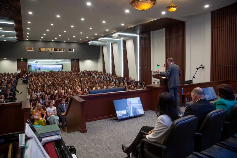 Elder Gary E. Stevenson of the Quorum of the Twelve Apostles speaks to more than 700 missionaries at the Mexico Missionary Training Center.