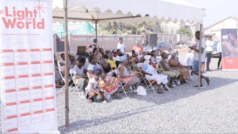 Residents of Jamestown, Accra, Ghana, gather in preparation for the 2020 #LightTheWorld campaign’s launch at the forecourt of the Chief’s palace in Accra, Ghana, on Monday, Nov. 30, 2020.