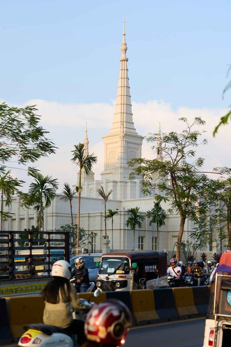 The Phnom Penh Cambodia Temple as seen from a nearby road.